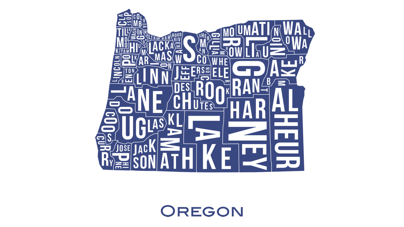 Oregon Counties Graphic in Dark Blue